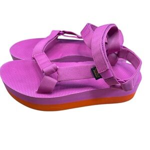 Teva Pink and Orange Platform velcro Sandals size 9 boxDL